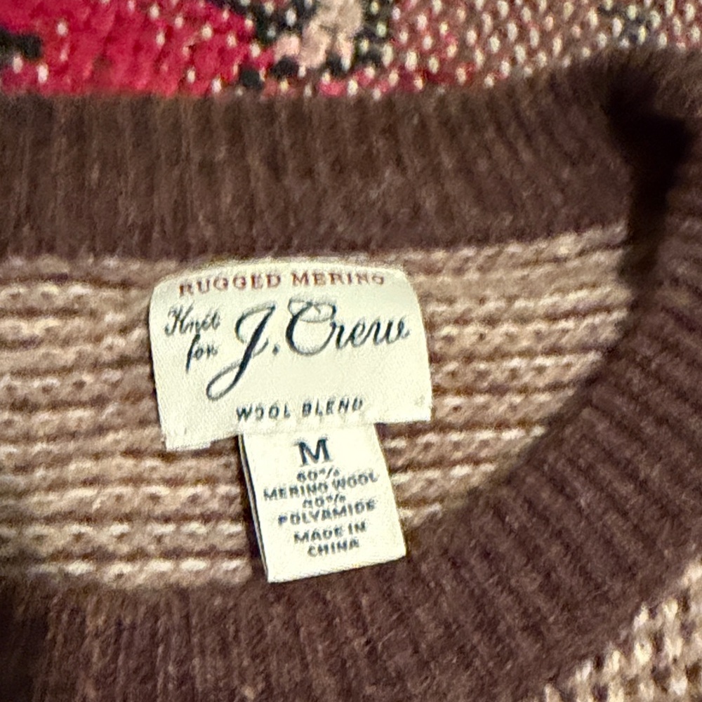 J. Crew Men's Tan and Brown Merino Crewneck Sweater - Picture 2 of 4
